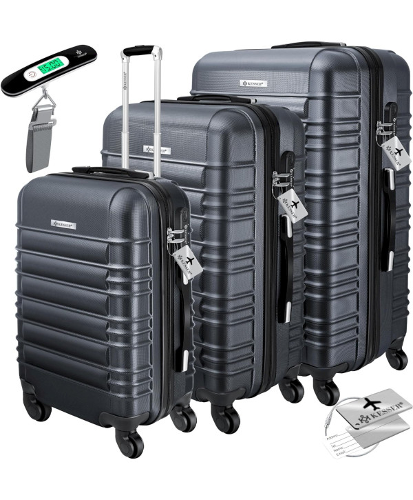 Set de 3 valises à coque dure M-L-XL trolley de voyage gris