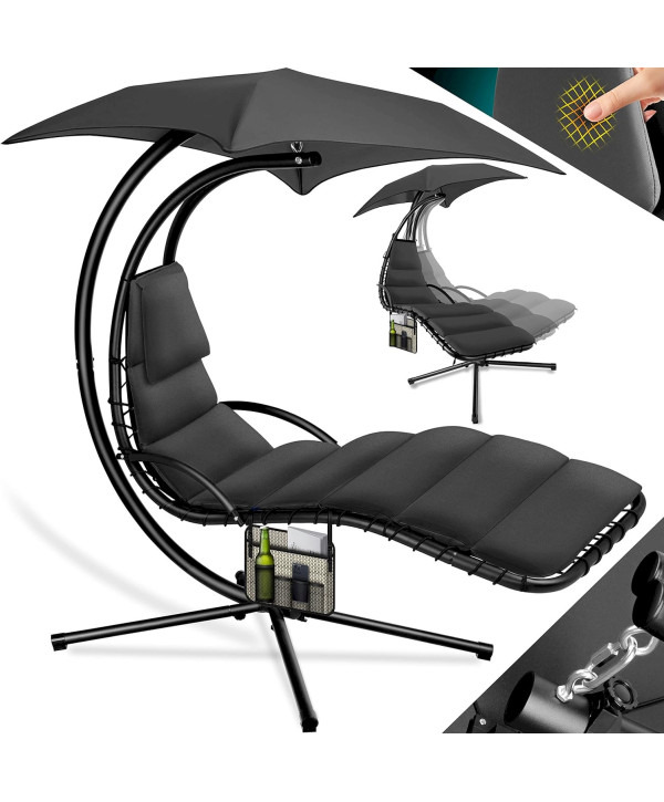 Chaise longue suspendue à bascule avec parasol jusqu'à 120kg anthracite