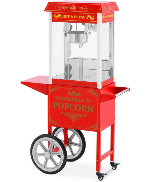 Machine à pop corn avec chariot design rétro 1600W 150-180°C rouge