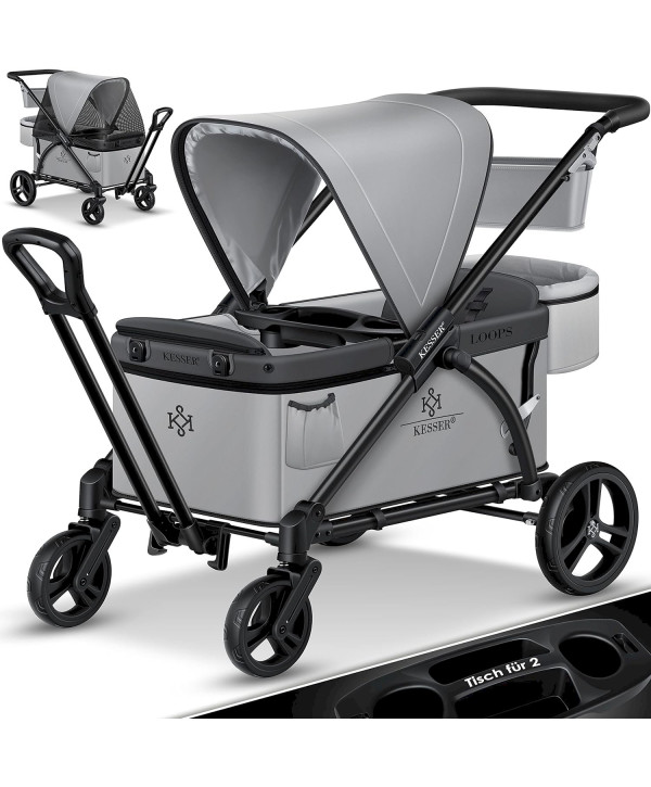 Bollerwagen LOOPS faltbar 2in1 Kinderwagen Handwagen mit Dach hellgrau