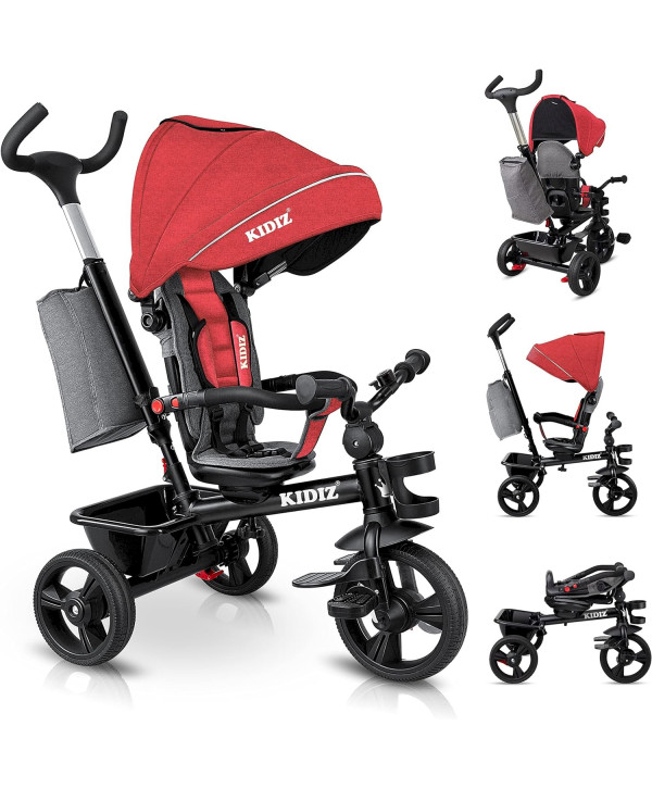 KIDIZ Tricycle 5 en 1 pour enfants avec barre de guidage rouge