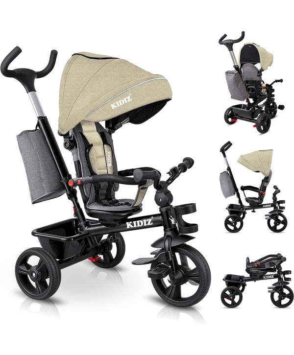 KIDIZ Tricycle 5 en 1 pour enfants avec barre de guidage beige