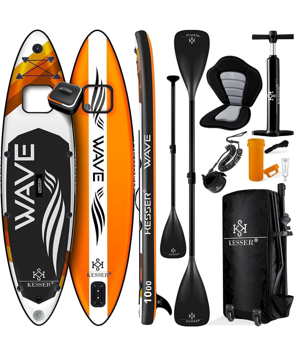 Aufblasbare SUP Set VARIO 380x77x15cm max 130kg Stand Up Paddle mit Action Cam Halterung orange