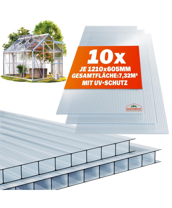 GARDEBRUK 10x Polycarbonat Hohlkammerplatten 6mm Doppelstegplatte Stegplatten (60,5 x 121cm)