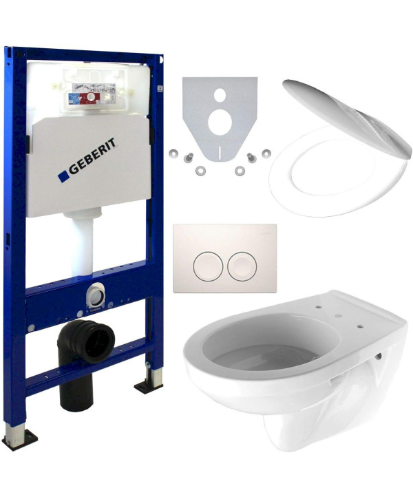 Geberit WC-Set Duofix Basic Vorwandelement mit Tiefspül WC, Delta 25, WC Sitz