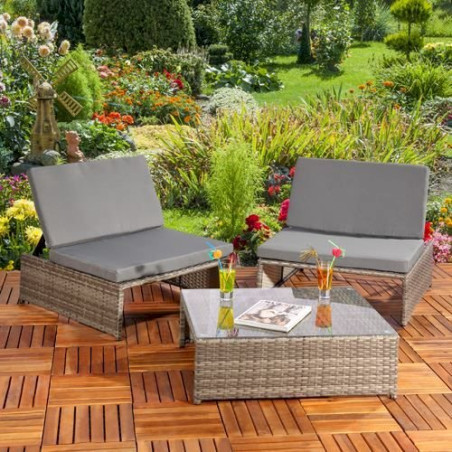 Mucola Gartenset Sitzgarnitur + 2 Sessel + Tisch Gartenmöbel Lounge Poly Rattan Grau/Schwarz