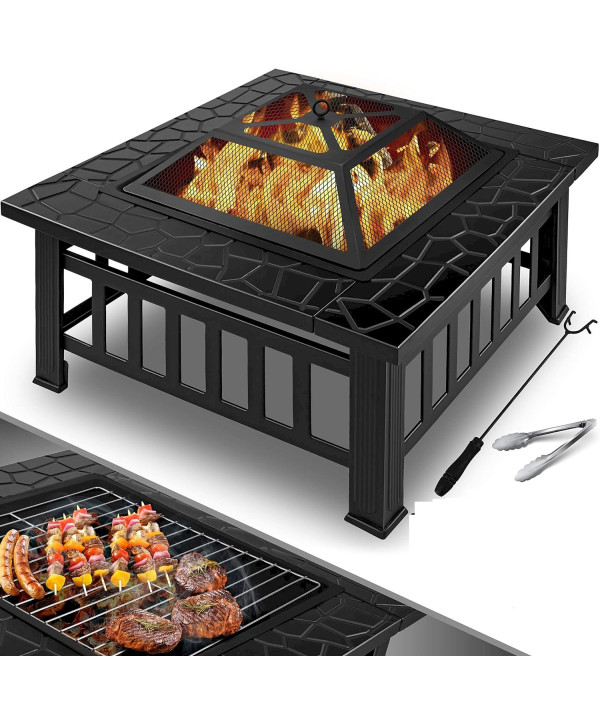 KESSER Feuerstelle mit Grillrost & Grillzange Feuerschale 82x82x50cm