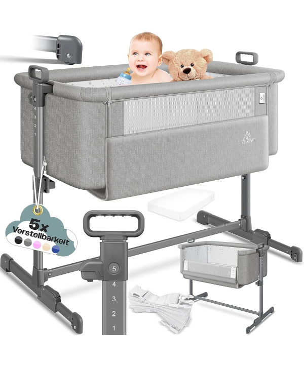 KESSER Lit d’appoint Hubi 3 en 1 - Lit supplémentaire pour bébé Gris Clair