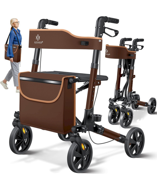 KESSER Alu Rollator klappbar Leichtgewichtsrollator Laufhilfe Braun