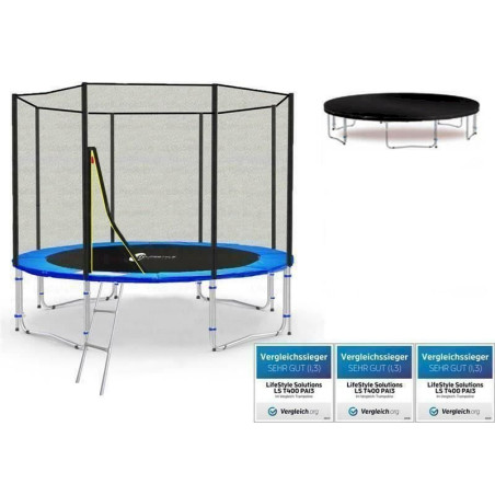 LifeStyle ProAktiv Trampoline LS-T305-PA10 (BW) de Jardin - 305 cm - 10ft - Fort Filet de Sécurité - 180kg Capasite 